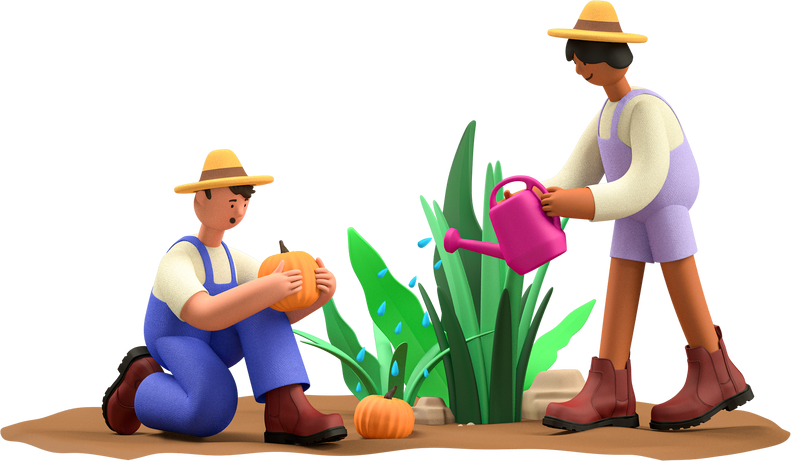 3D Business Elements Tending on Crops
